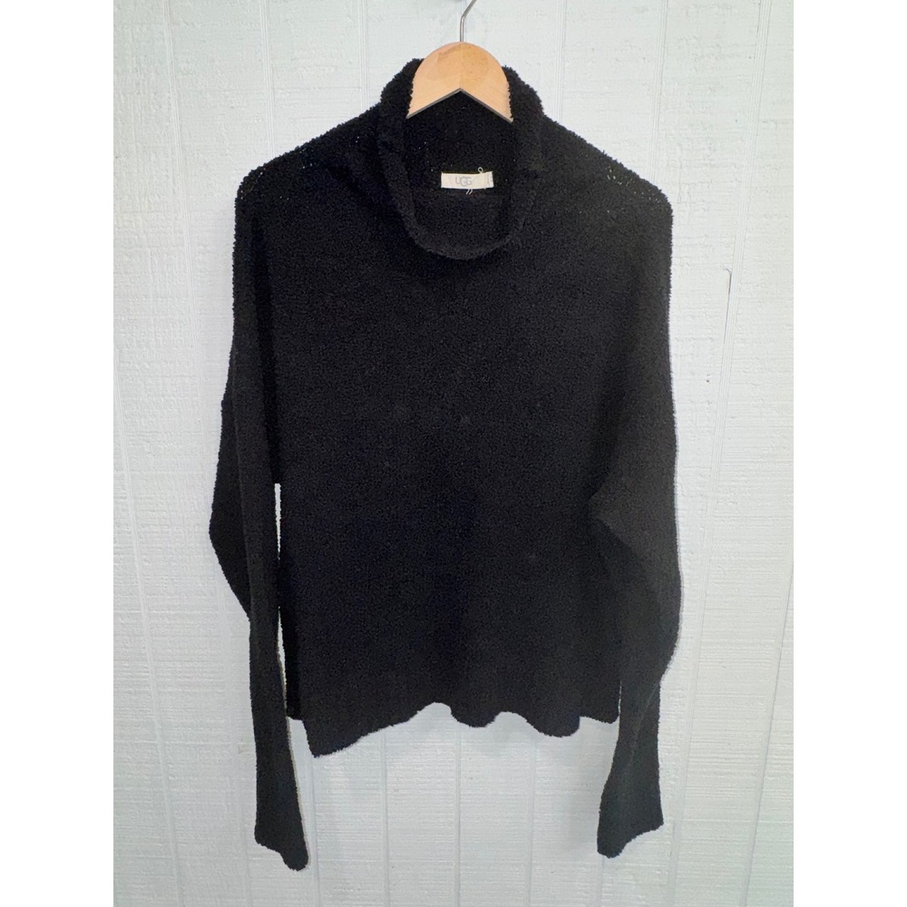 UGG Sweater Women Black Cowl Neck Teddy Fleece Relaxed Knit 1018963 Large